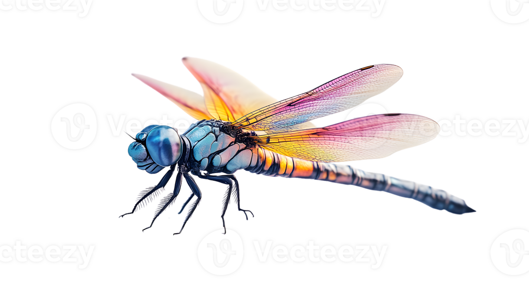 Vibrant Dragonfly with Colorful Wings and Detailed Body on Black Background png