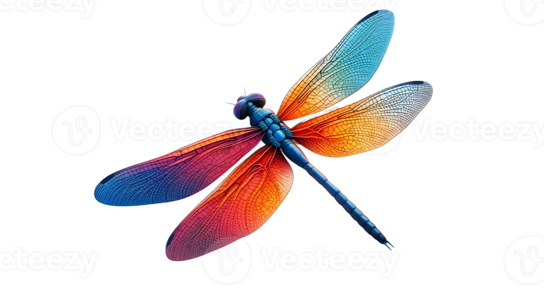 Vibrant Dragonfly with Gradient Wings on Black Background png