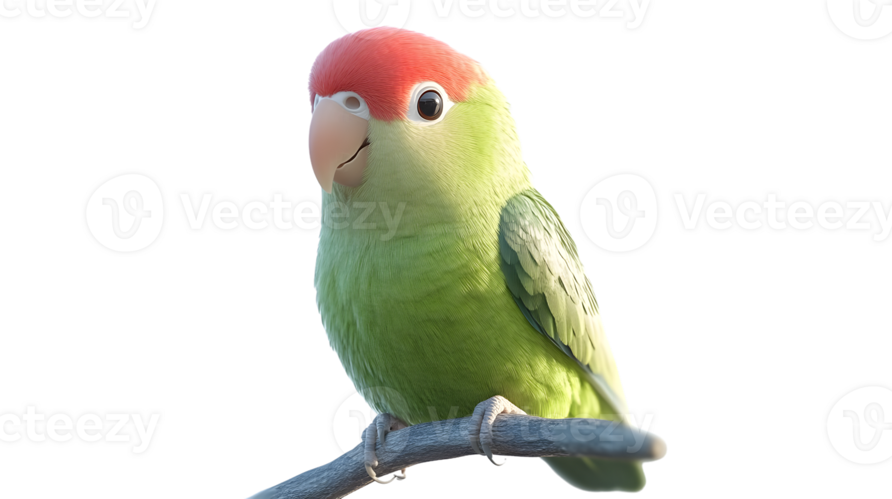 Vibrant Green Parrot with Red Crown Perched on a Branch Ideal for Nature and Wildlife Themes png