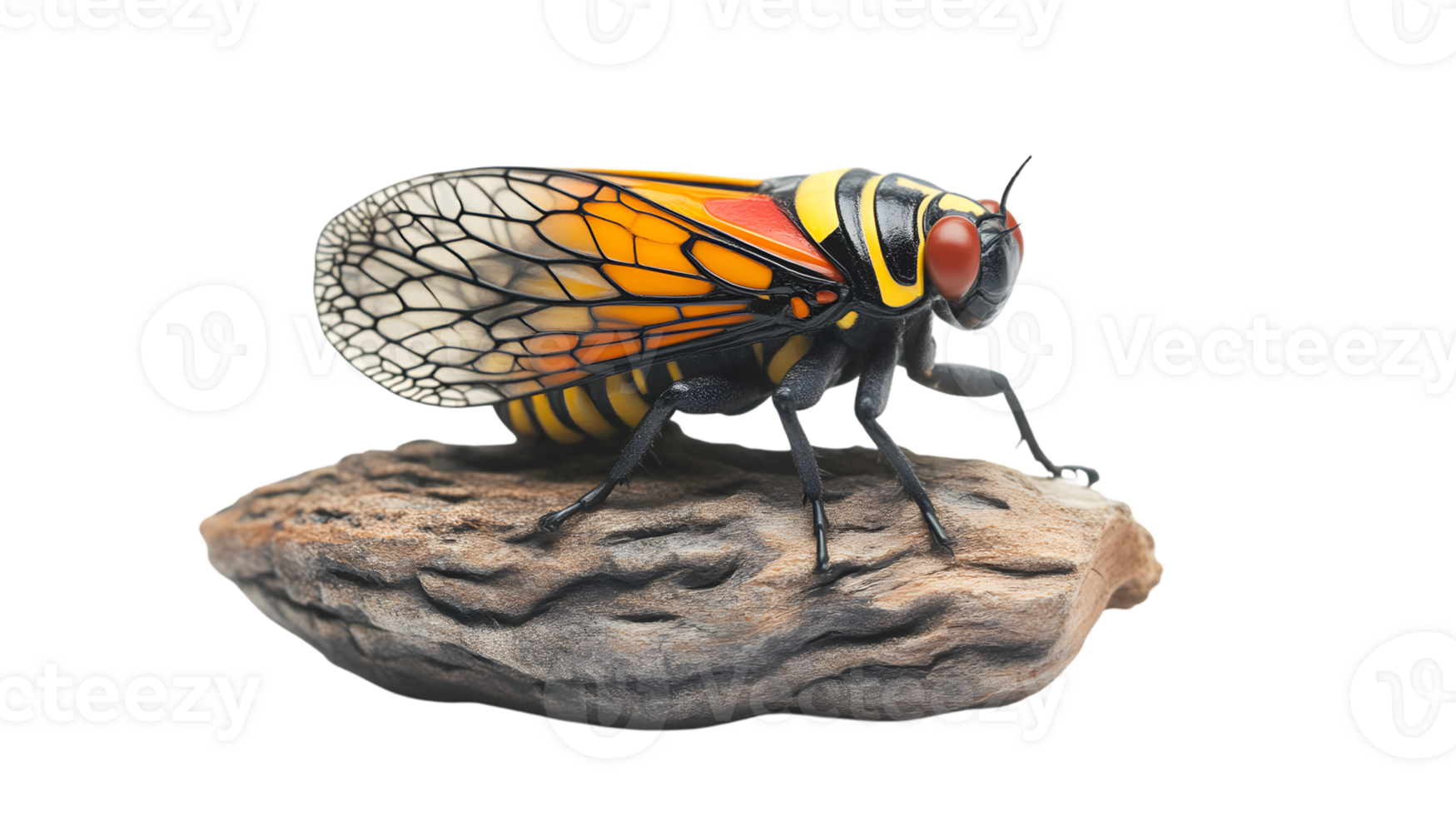 Vibrant Insect Perched on a Rock Detailed Wings and Colorful Patterns for Nature and Wildlife png