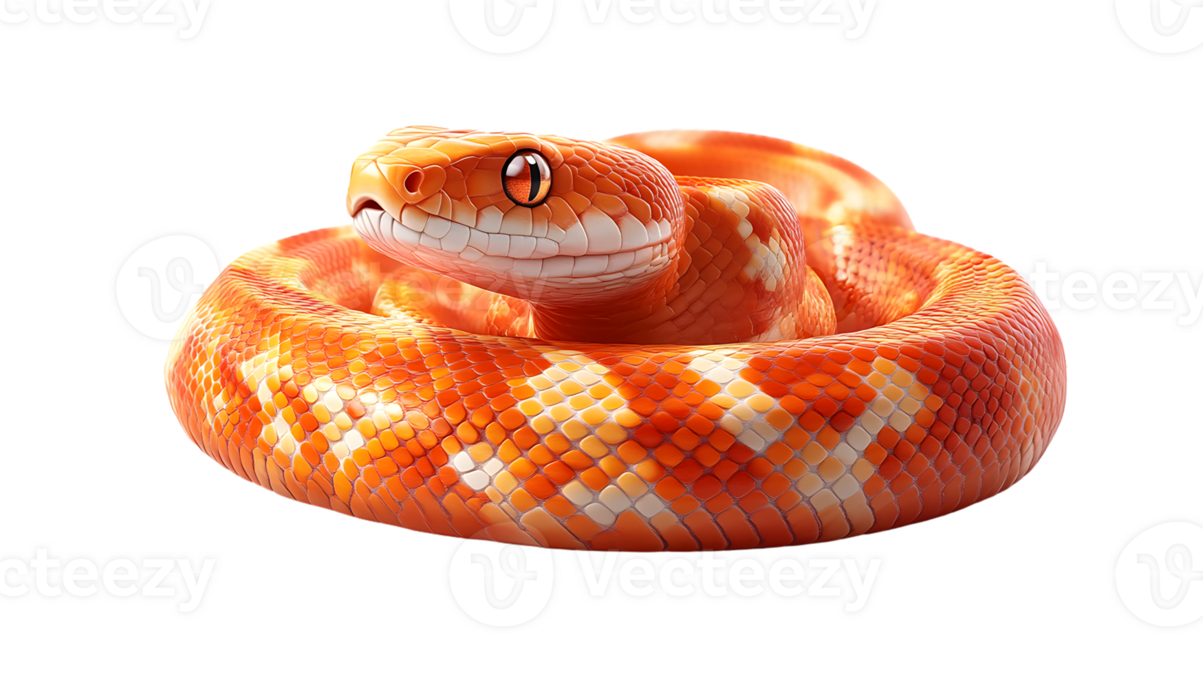 Vibrant Orange Snake Coiled in a Protective Position Detailed Scales and Expressive Eyes for W png