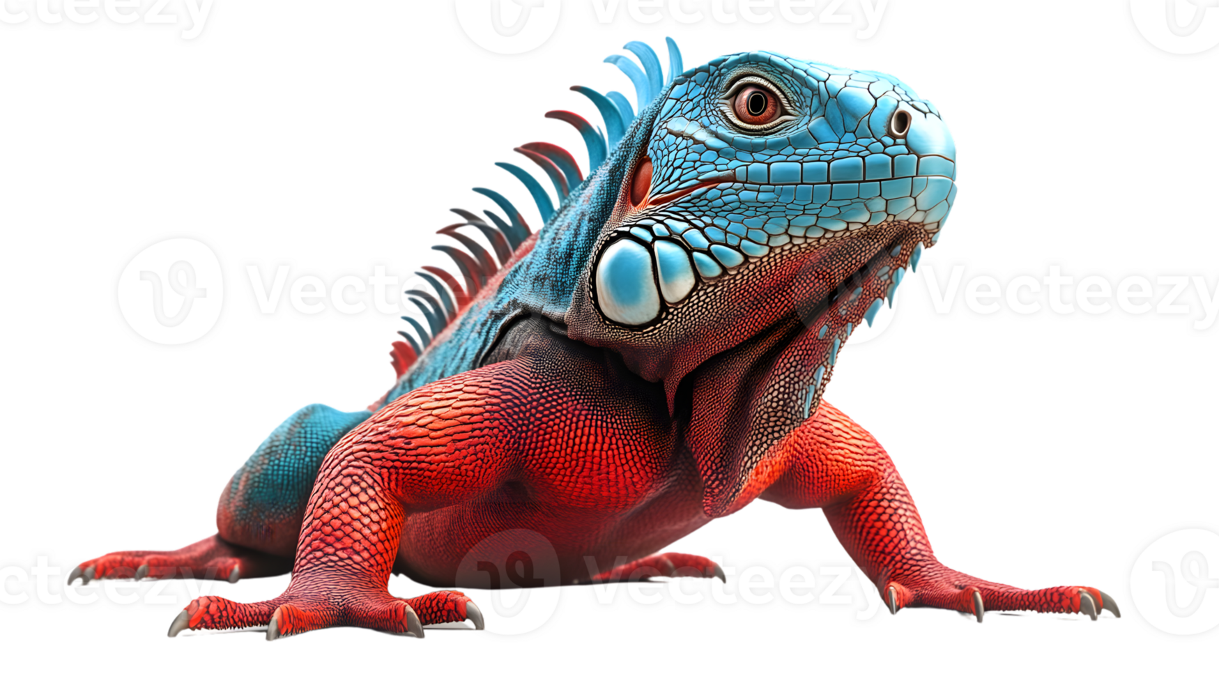 Vibrant Red and Blue Iguana Reptile CloseUp Exotic Lizard Tropical Animal Wildlife Photogr png