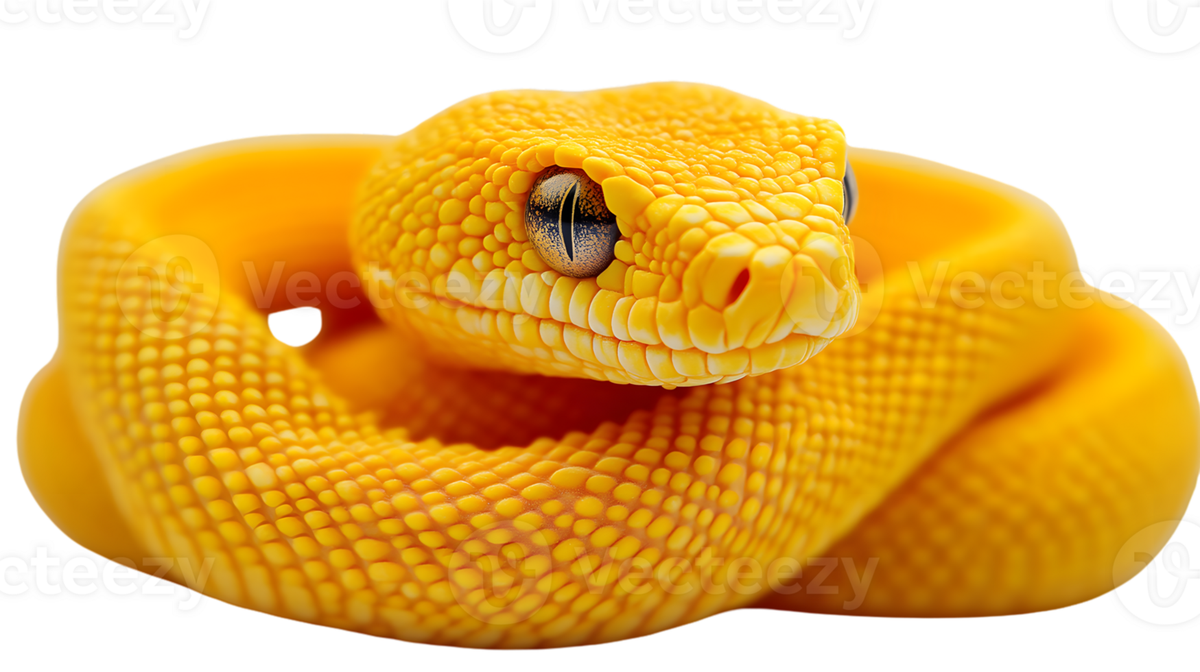 Vibrant Yellow Snake Coiled in a Protective Position Detailed Scales and Intense Eyes for Wild png
