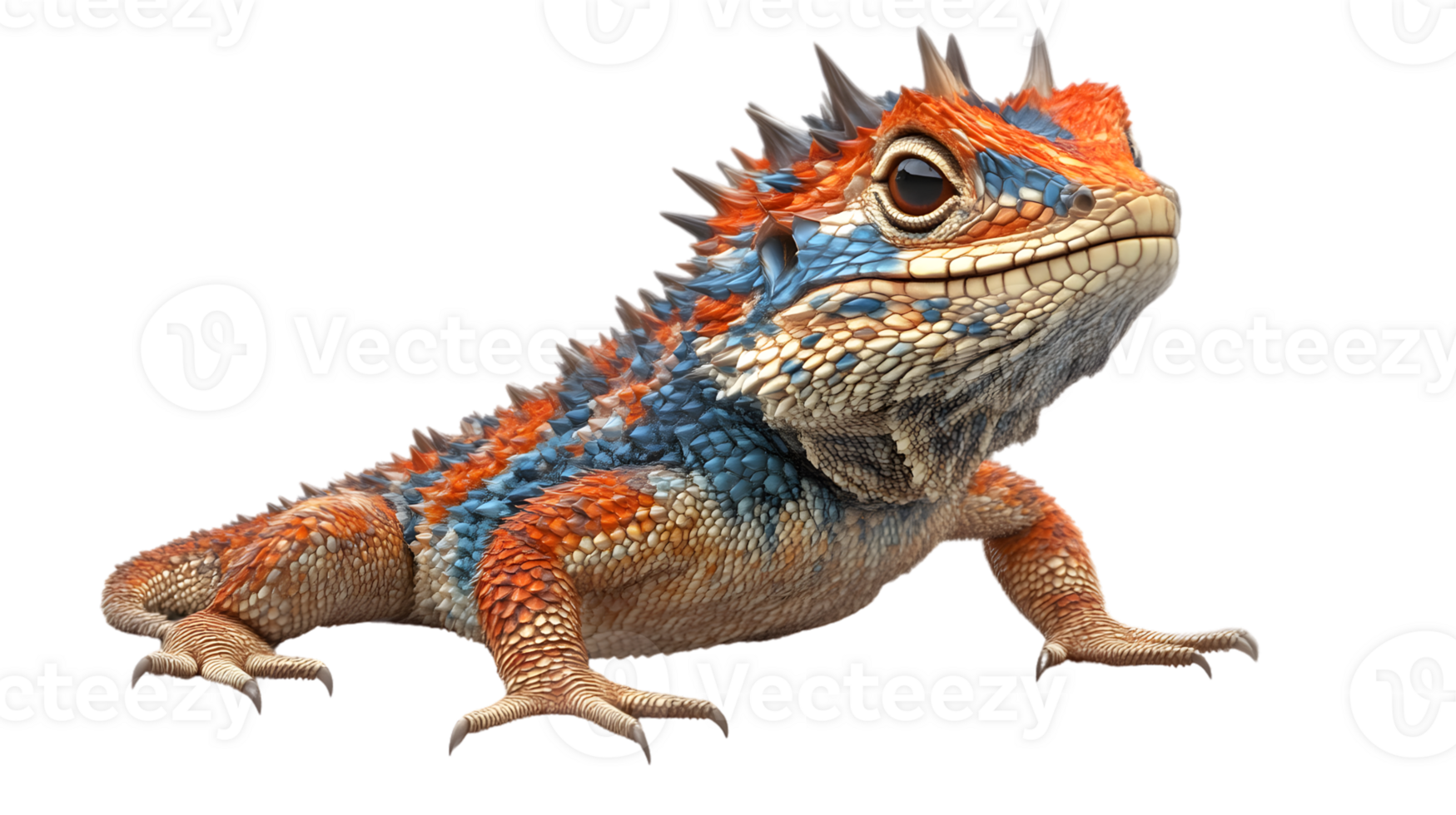 Vividly Colored Reptile with Spiky Crest and Intricate Patterns Perfect for Wildlife Nature png