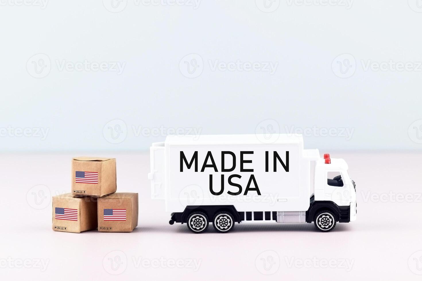 The Truck and boxes with the inscription made in USA. photo