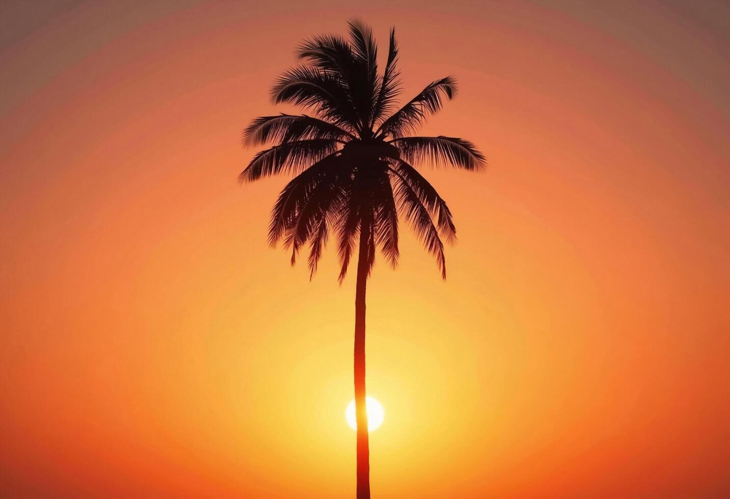 Silhouette Of A Palm Tree At Sunset With Beautiful Orange And Yellow Sky photo