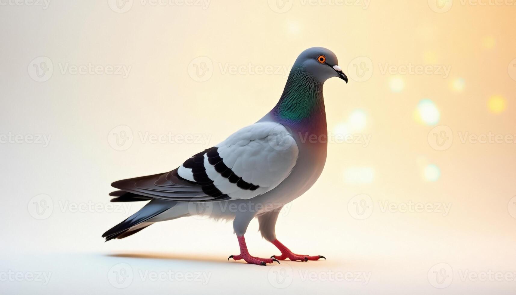 A pigeon is standing on a white background photo