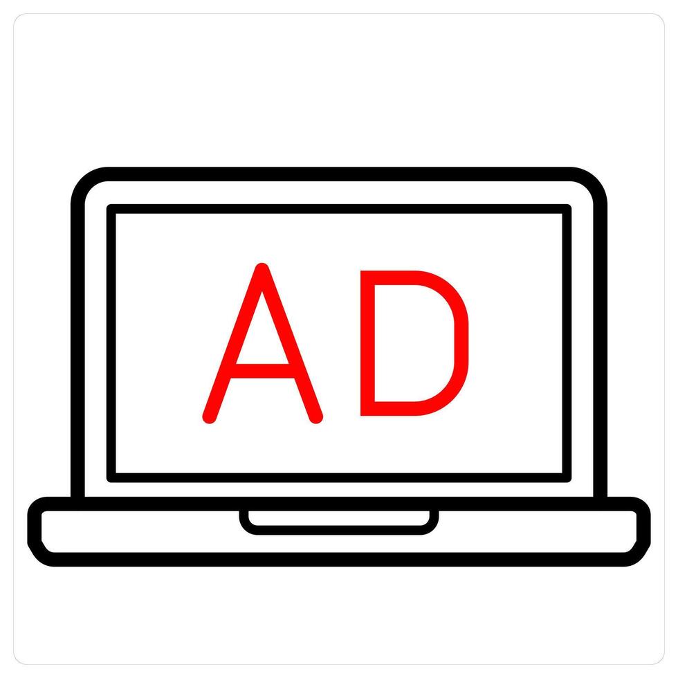 Laptop AD icon concept in red line color vector