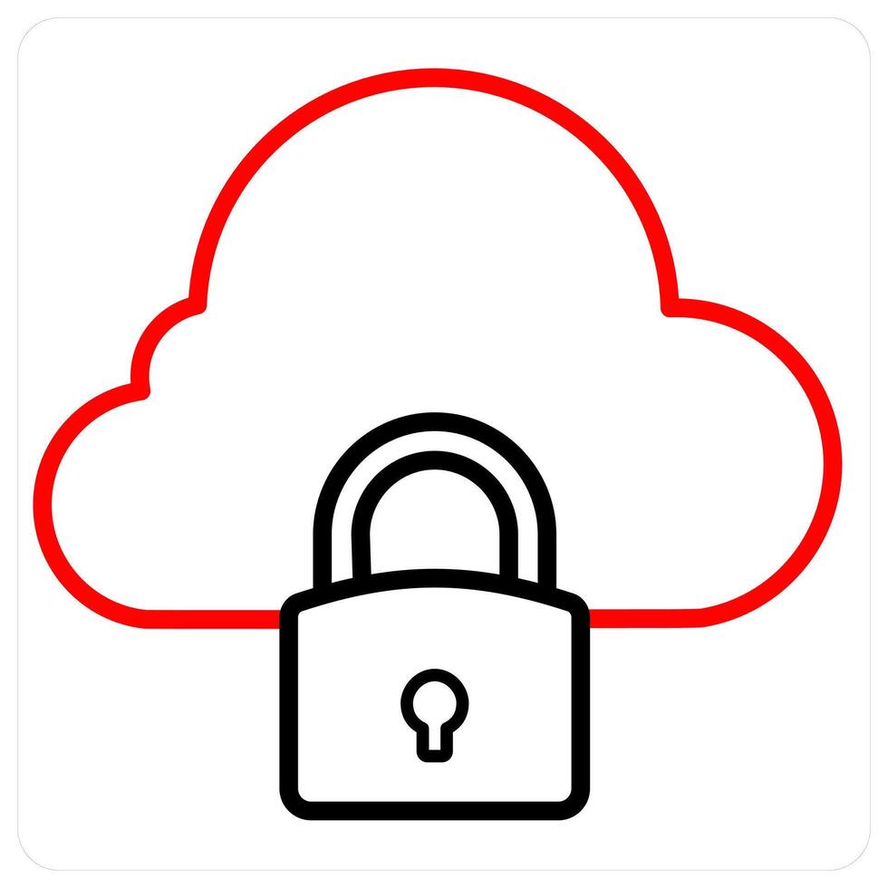 Cloud security and Big data icon concept in red line color vector