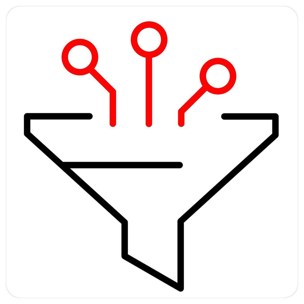 Filter and funnel icon in red line color vector
