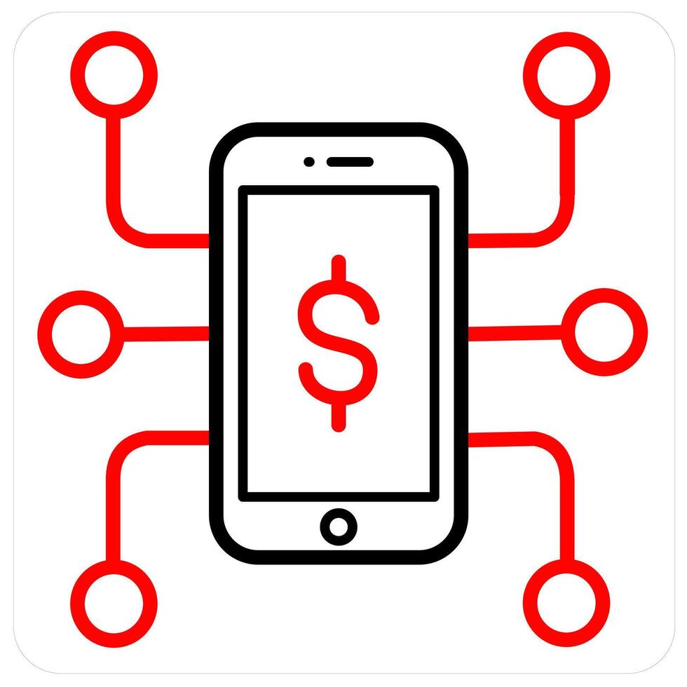 Money Network and finance icon concept in red line color vector