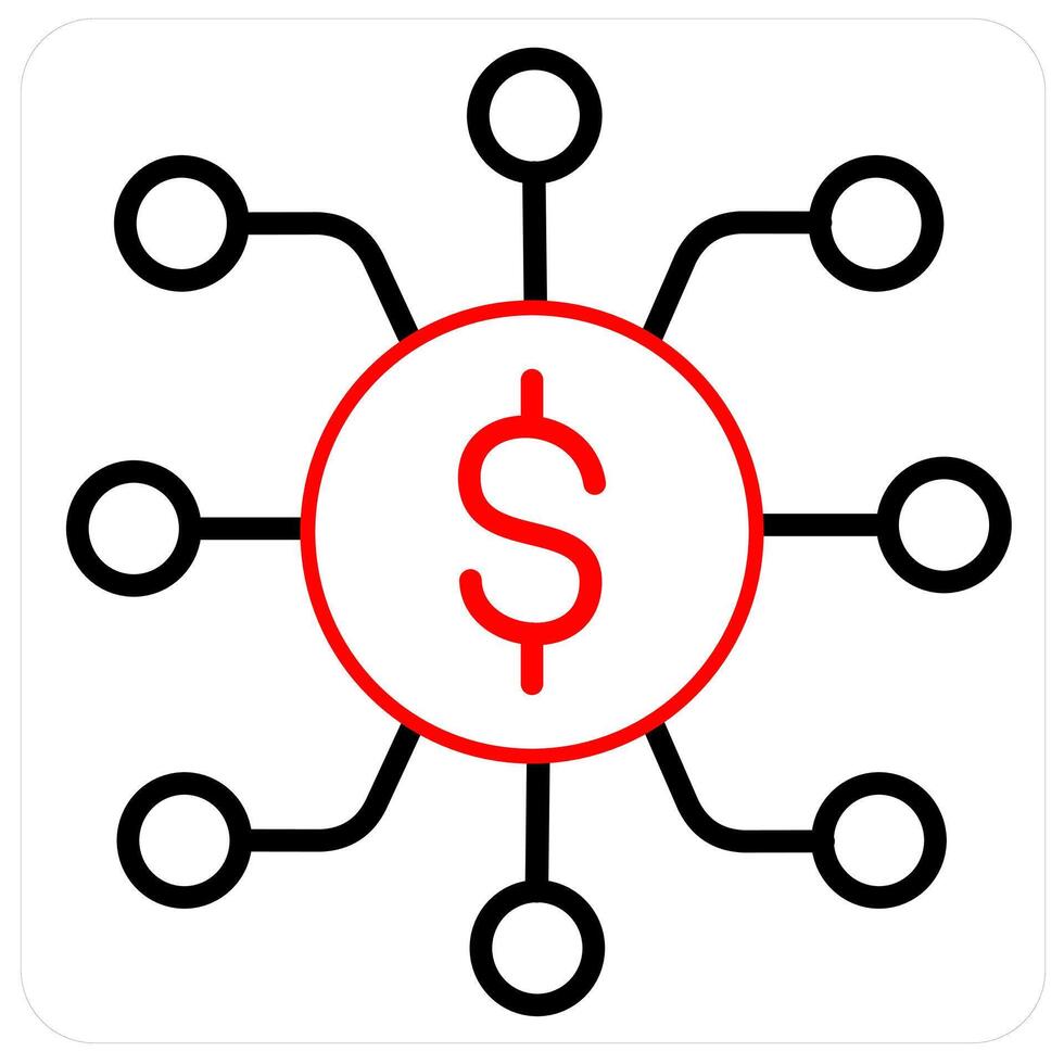 Finance network and cash icon concept in red line color vector