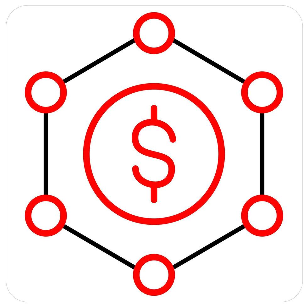 Network and bank icon concept in red line color vector