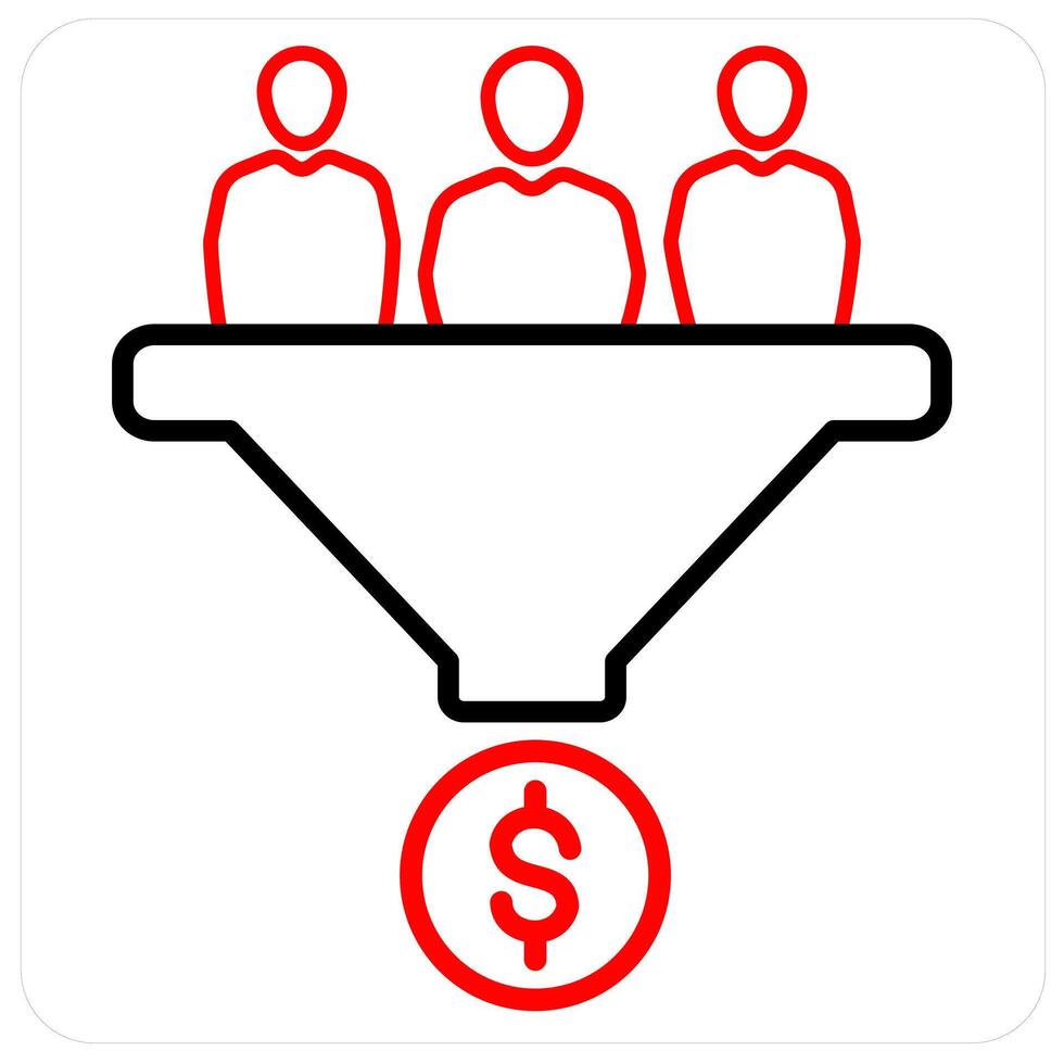 Funnel and Filter Money icon concept in red line color vector