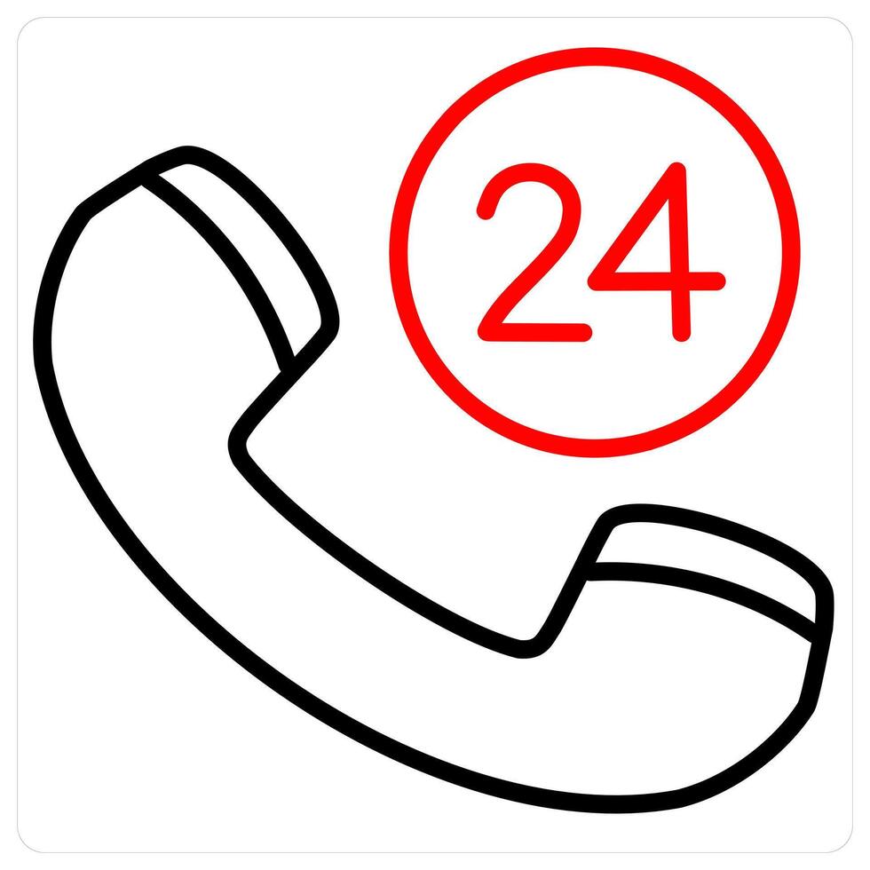 24x7 Call And Service Icon Concept in red line color vector