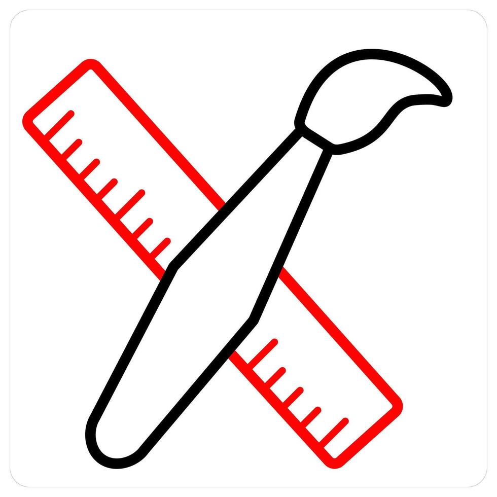 Brush and paint roller icon in red line color vector