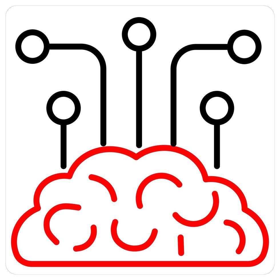 Brain solution and artificial intelligence icon concept in red line color vector