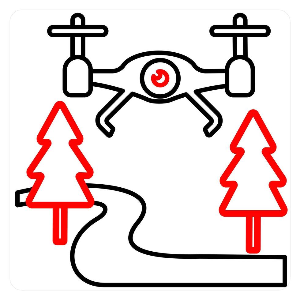 Flying drone concept in red line color vector