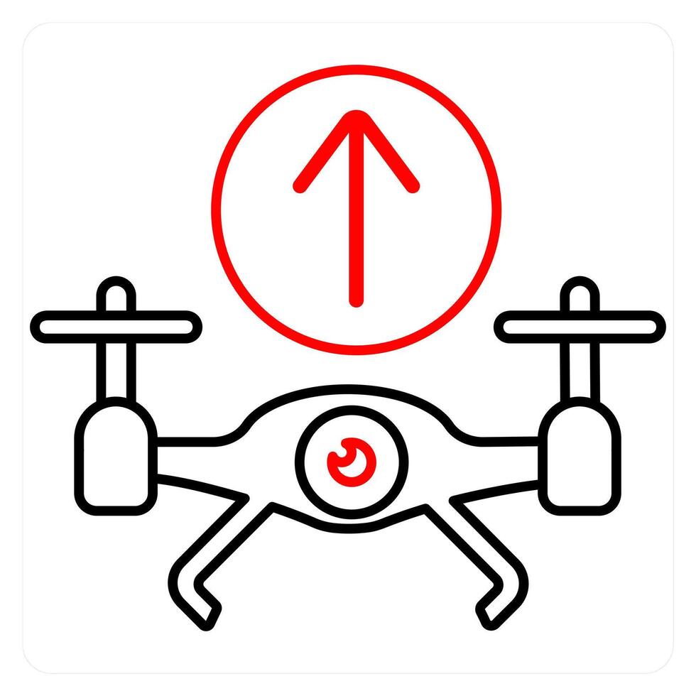 Flying drone icon concept in red line color vector