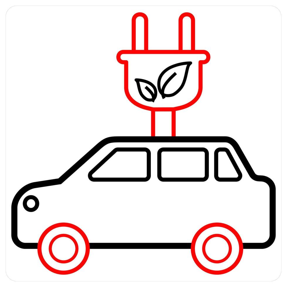 Electric Car and car icon concept in red line color vector
