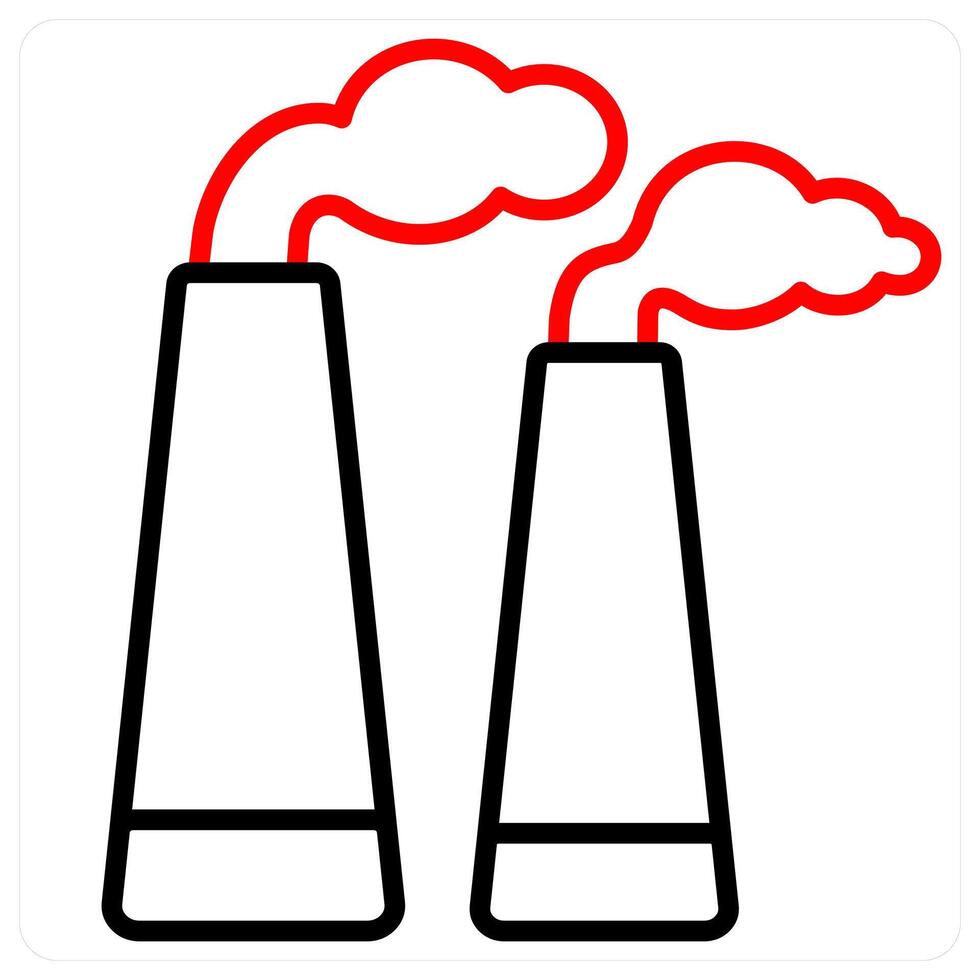 Factory Pollution and factory icon concept in red line color vector