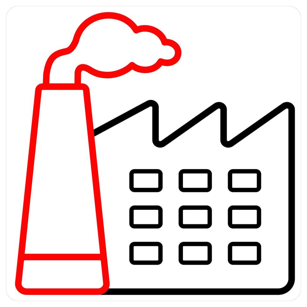 Factory Pollution and industry icon concept in red line color vector