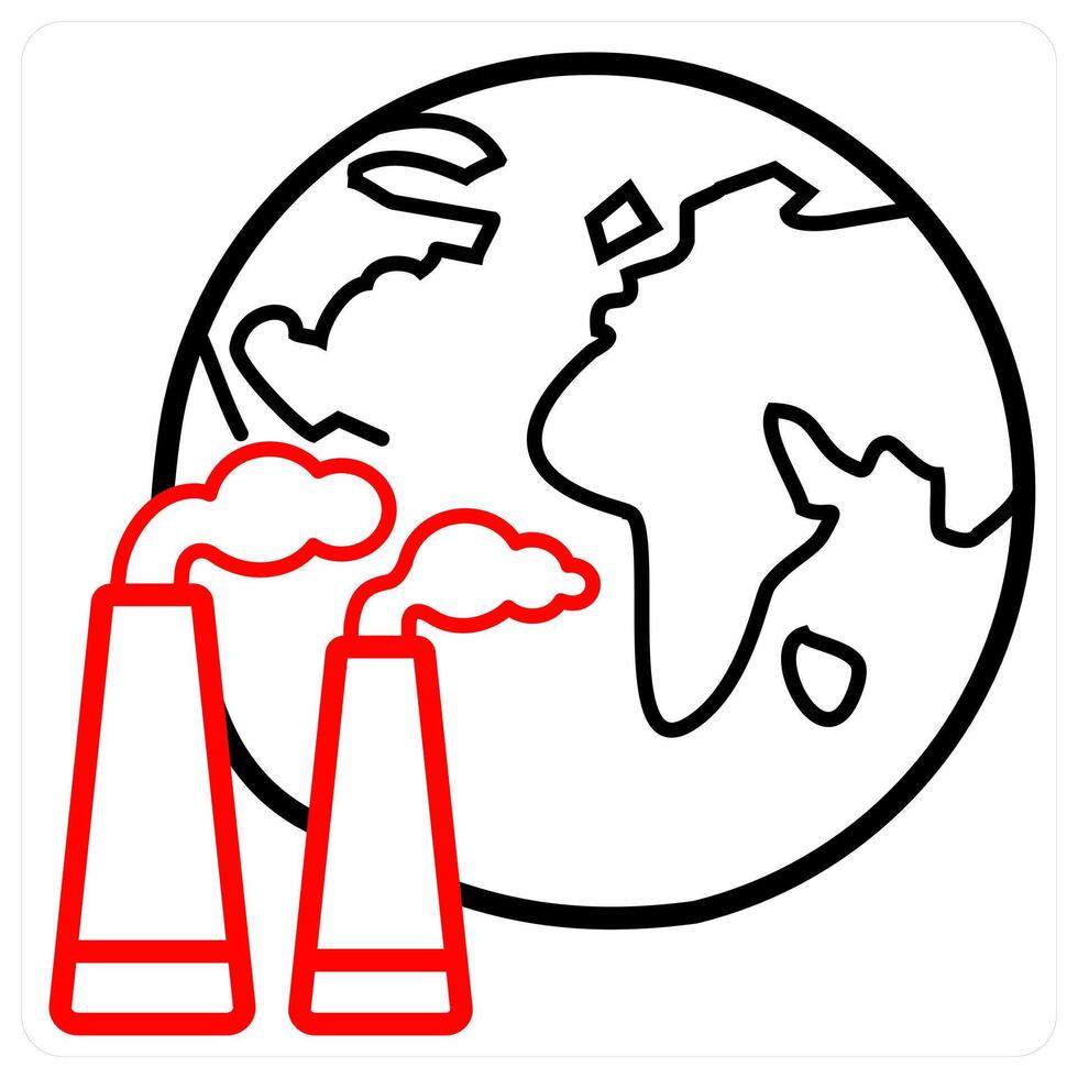Factory and pollution icon concept in red line color vector