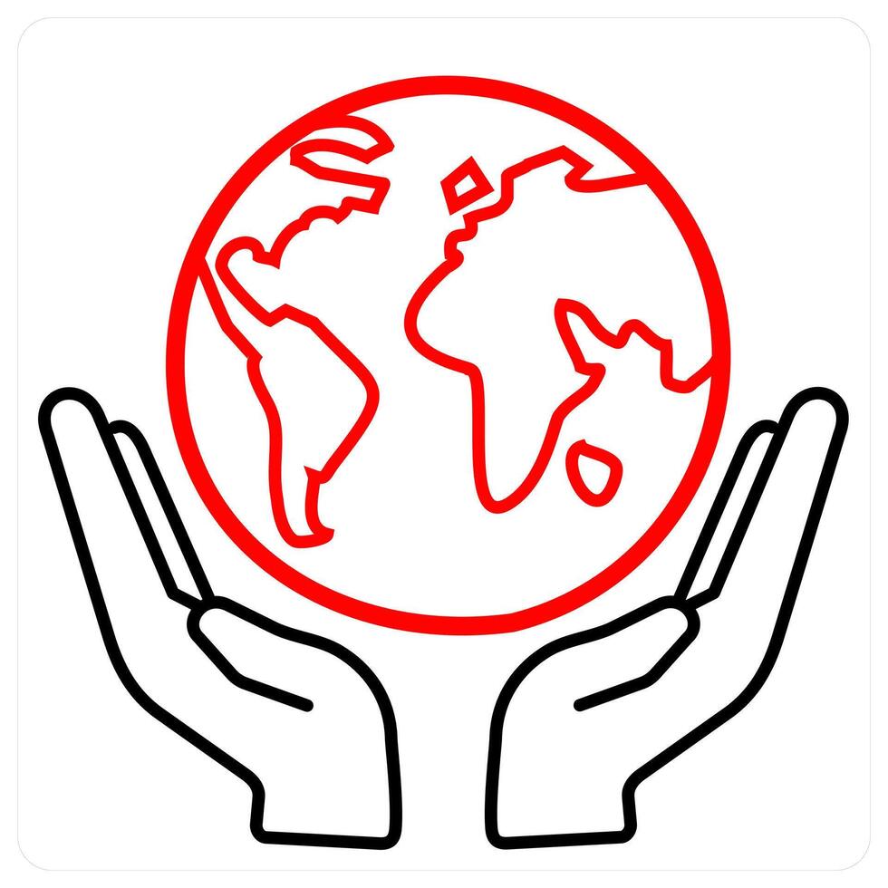 Save Earth and ecology icon concept in red line color vector