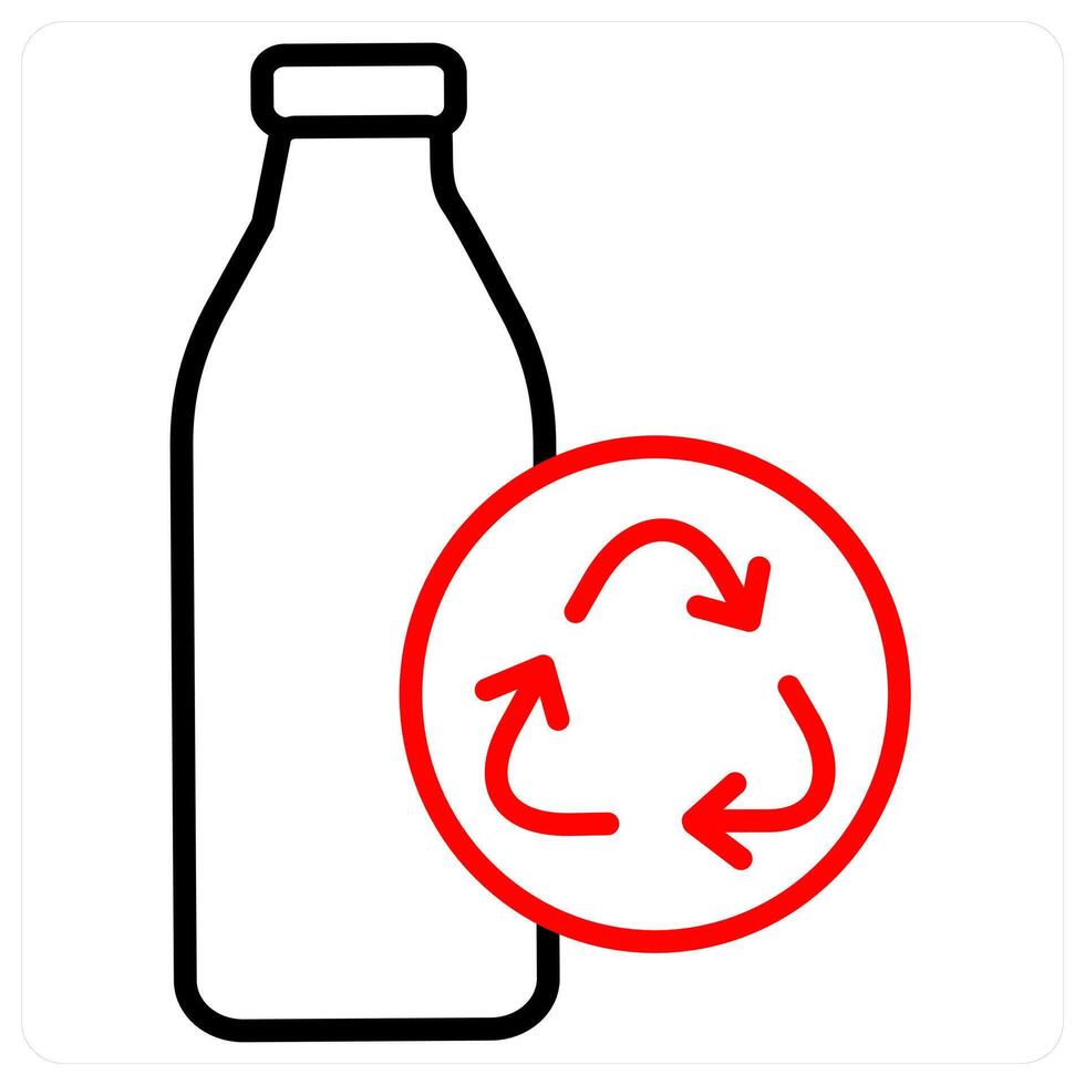 Recycled Bottle and ecology icon concept in red line color vector