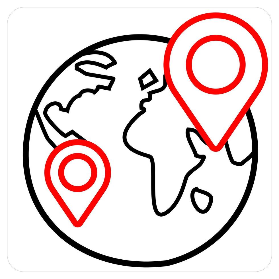 Global Location and pin icon concept in red line color vector