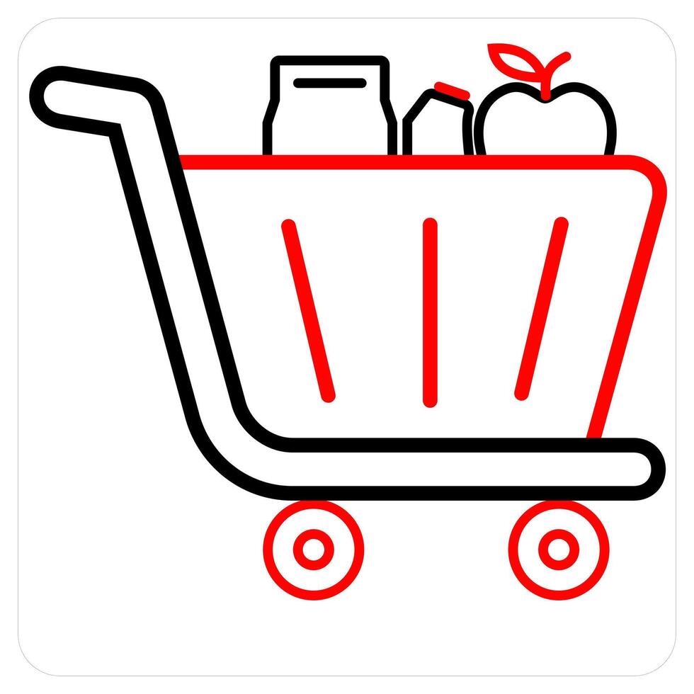 Cart Items and grocery concept in red line color vector