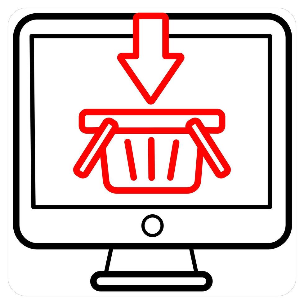 Online Cart and cart icon concept in red line color vector