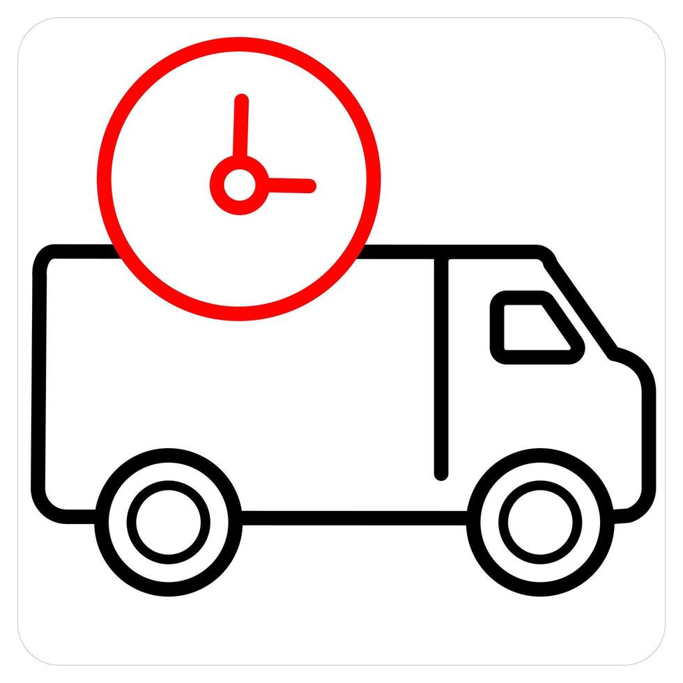 Delivery Time and delivery icon concept in red line color vector