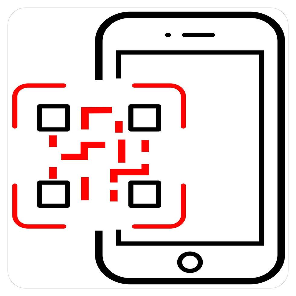 QR Code and code icon concept in red line color vector
