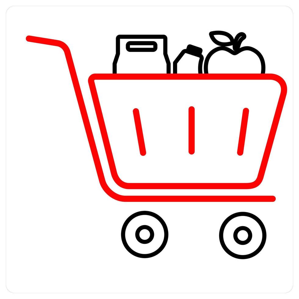 Cart Items and items icon concept in red line color vector