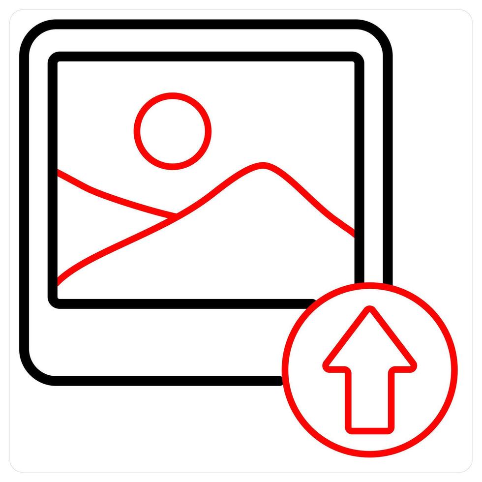 Upload Image icon concept in red line color vector