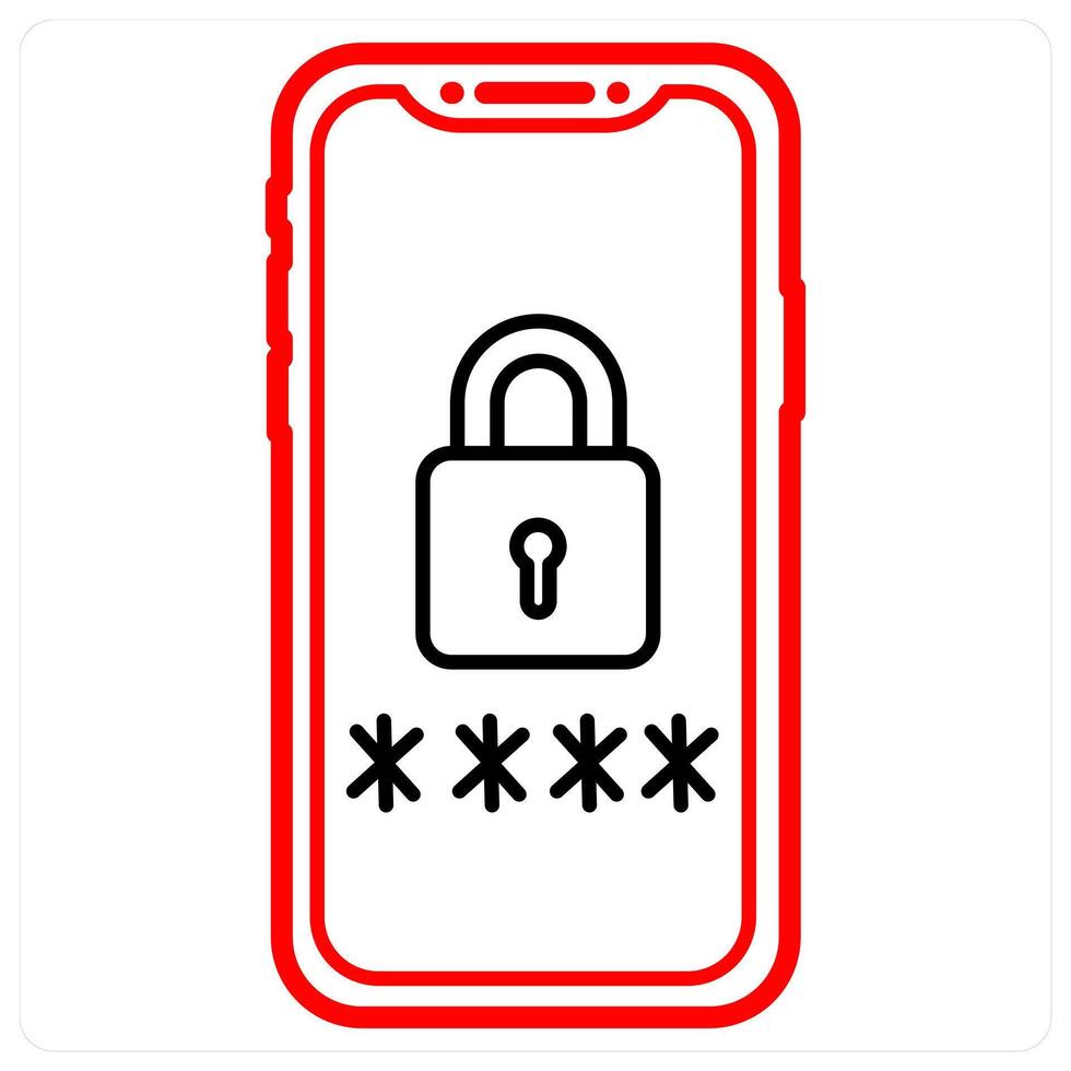 Mobile Security icon concept in red line color vector