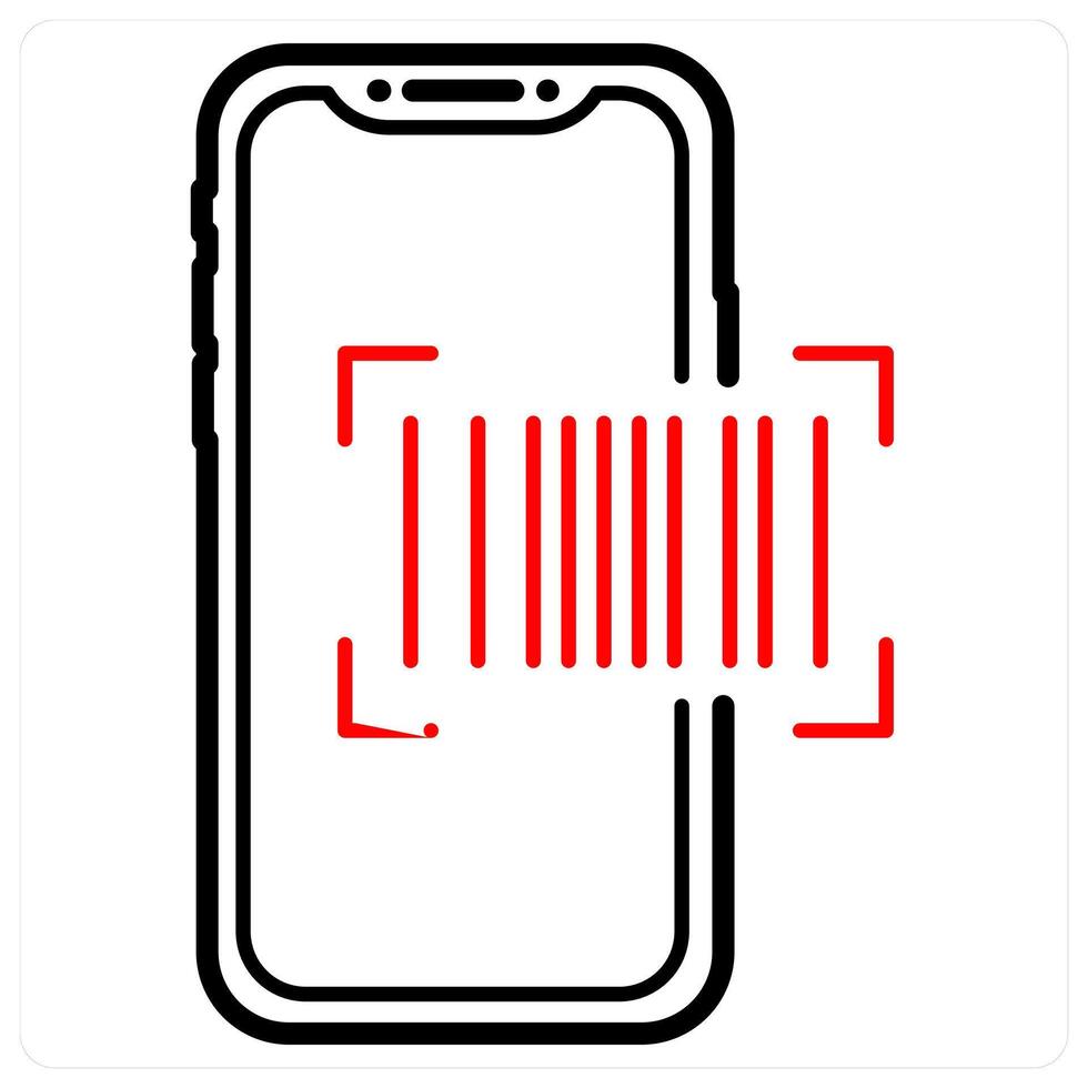 Mobile Code Bar icon concept in red line color vector