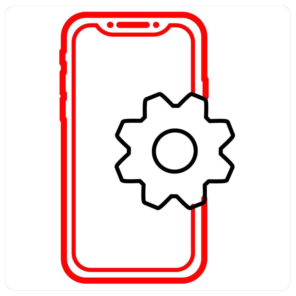 Mobile Setting icon in red line color vector