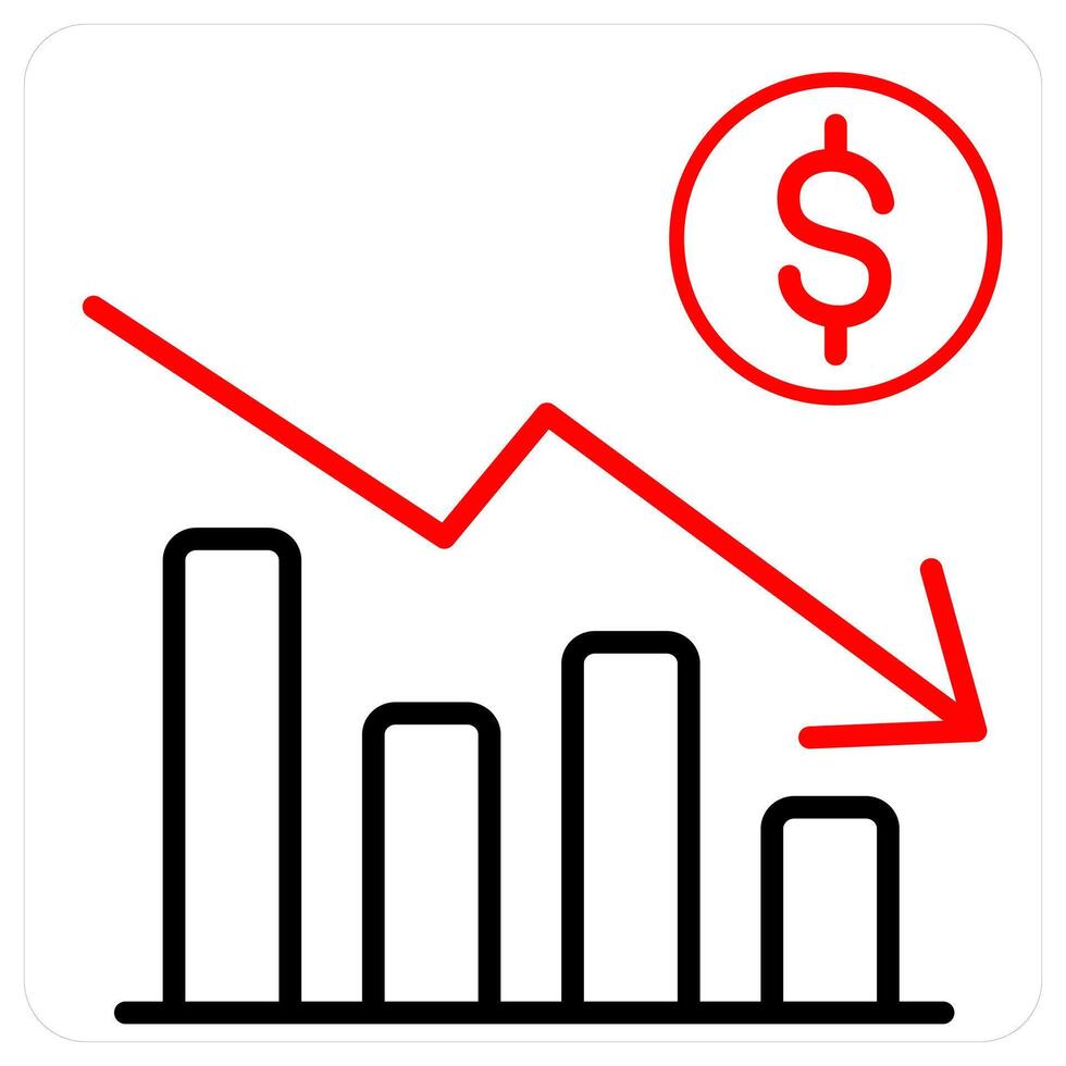 Financial Loss and business loss icon concept in red line color vector