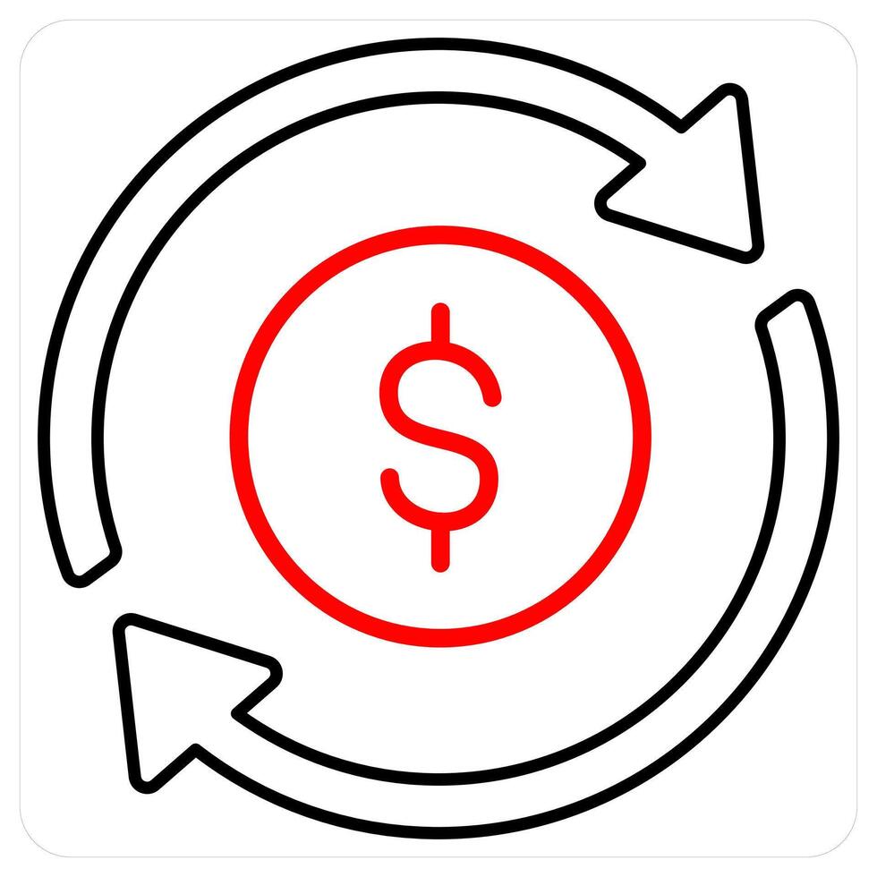Cash Flow and money icon concept in red line color vector