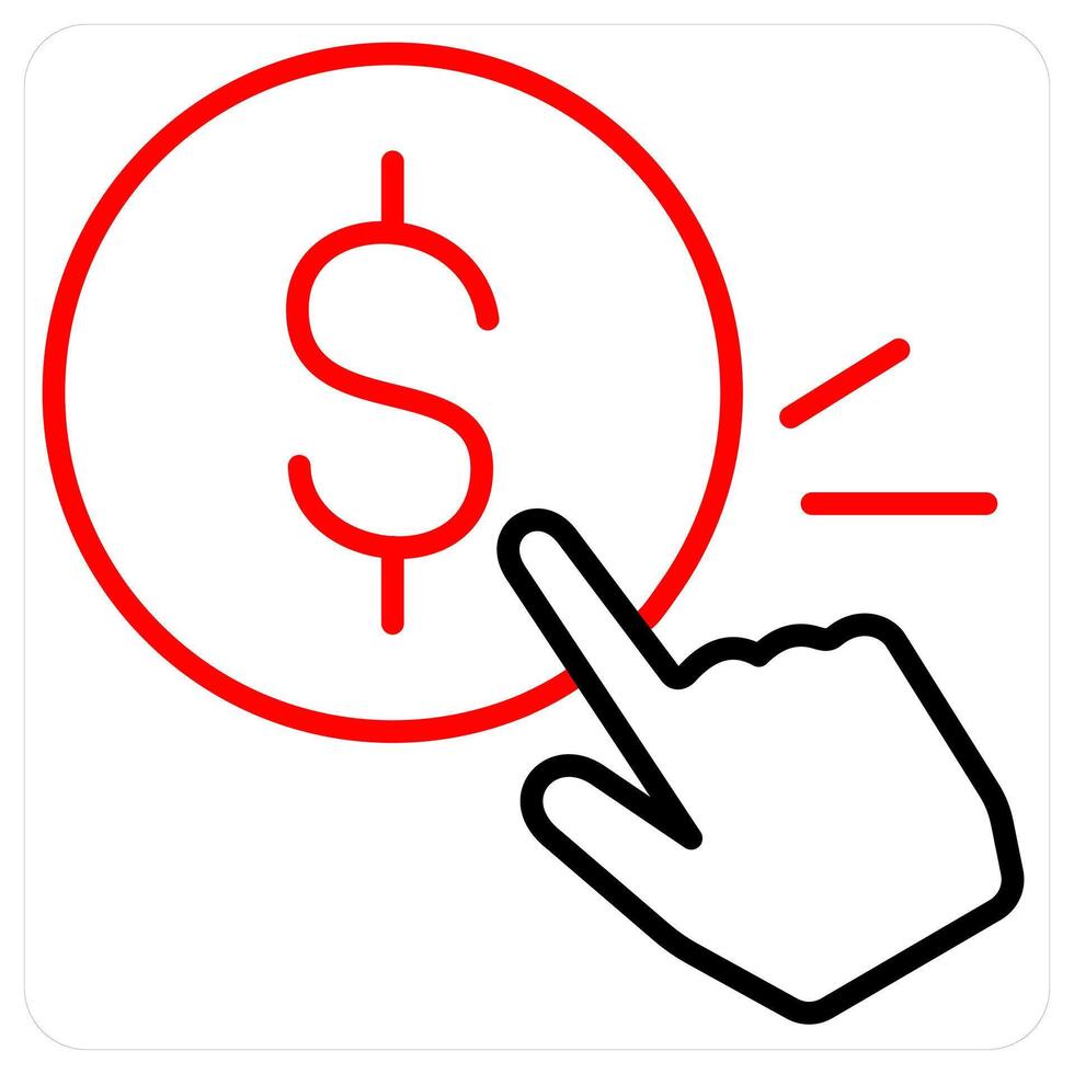Pay Per Click and finance icon concept in red line color vector