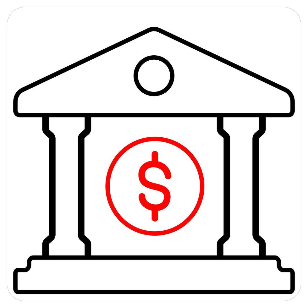 Finance Bank and banking icon concept in red line color vector