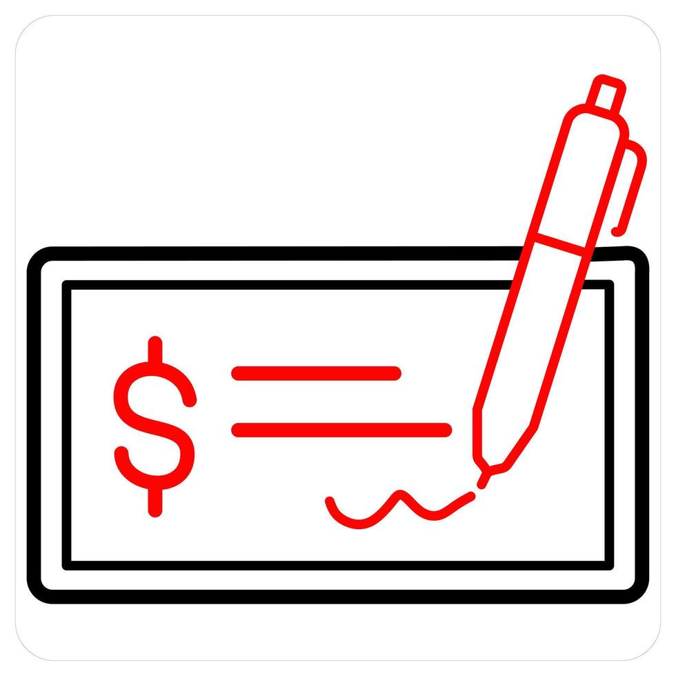 Signed Cheque and cheque icon concept in red line color vector