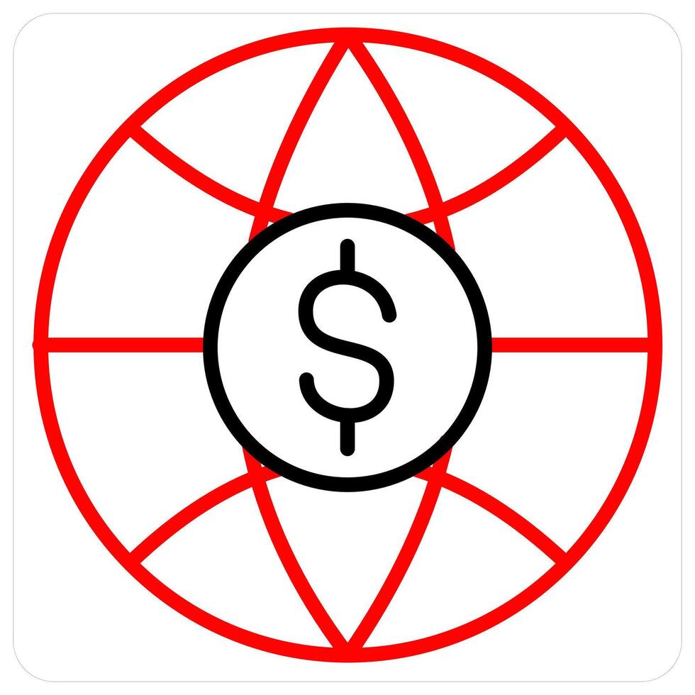 World Bank and global icon concept in red line color vector