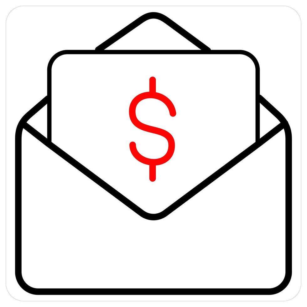 Salary Envelope and increment icon concept in red line color vector