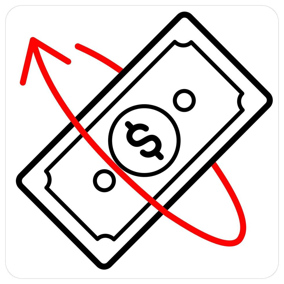 Money Transfer and cash icon concept in red line color vector