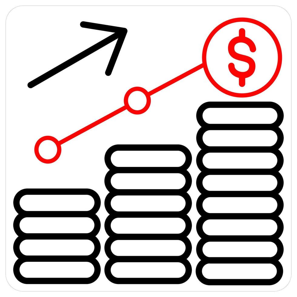 Growth and financial growth icon concept in red line color vector