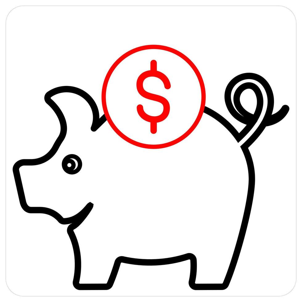 Piggy Bank and save money icon concept in red line color vector