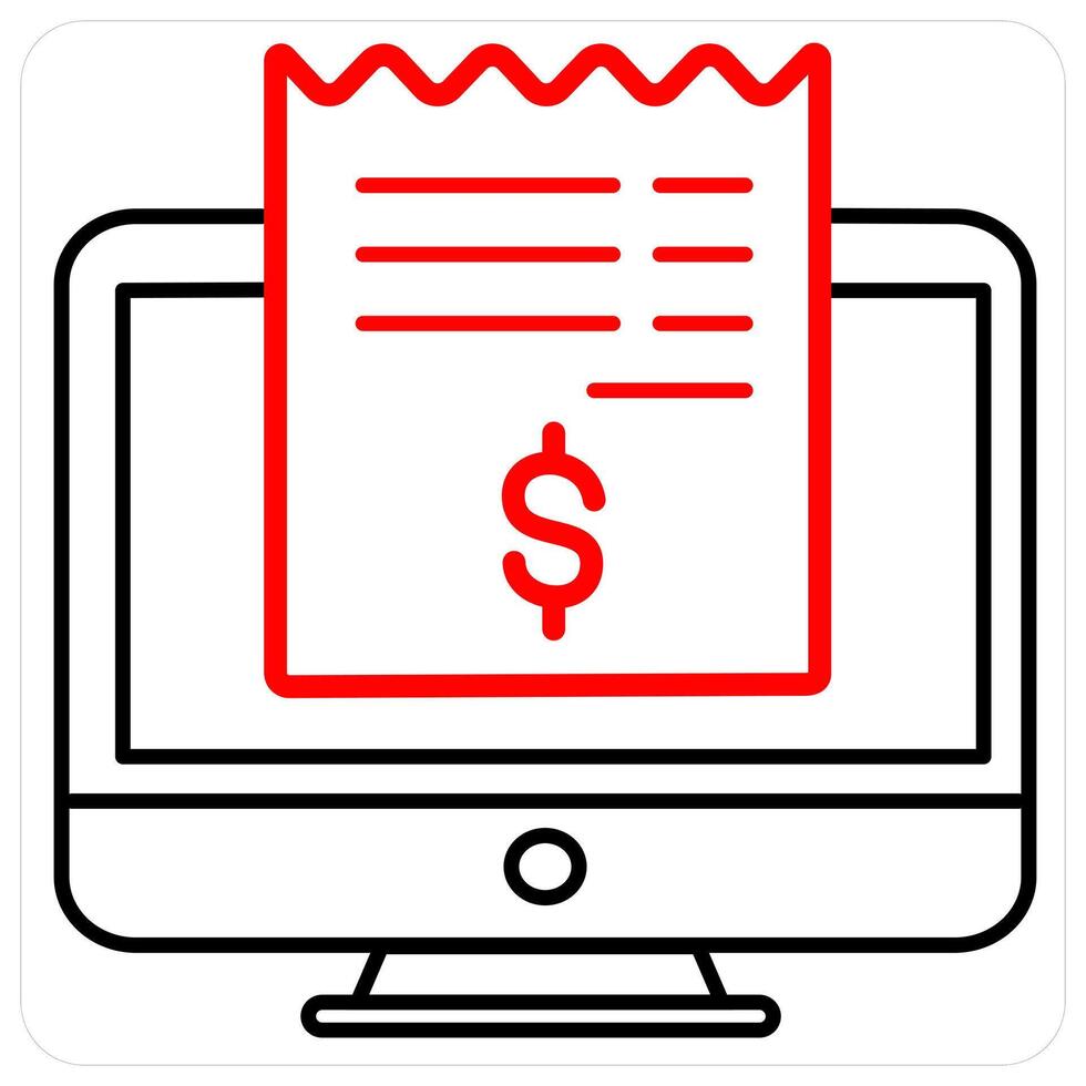 Online Receipt and online revenue icon concept in red line color vector